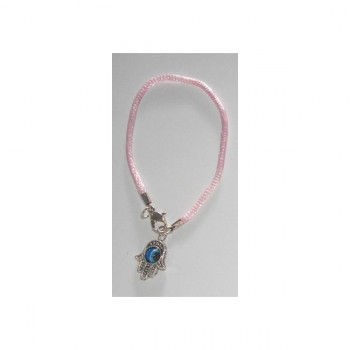 Pulsera de jamsa con ojo y cordón rosa