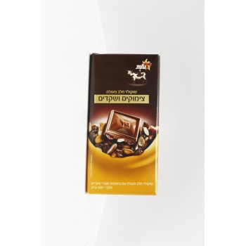 Excellente chocolat au lait,raisins secs et fragments de amandes